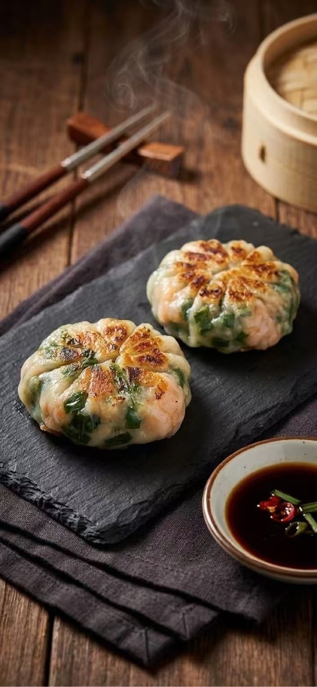 Chive Pancake W. Shrimp 鲜虾韭菜饼 (2).