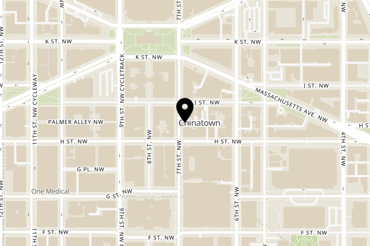 Map showing the location of Reren Lamen & Bar Chinatown on 817 7th St NW in Washington